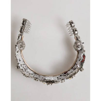 Dolce & Gabbana LED Crystal Embellished Silver Floral Filigree Crown Tiara
