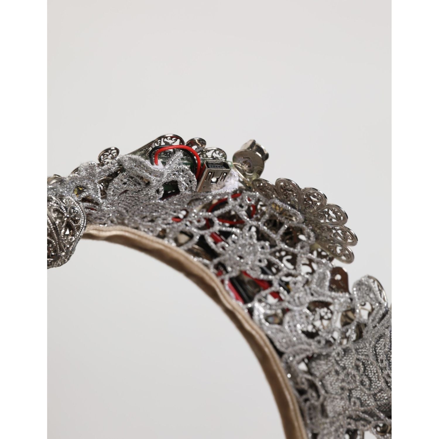 Dolce & Gabbana LED Crystal Embellished Silver Floral Filigree Crown Tiara