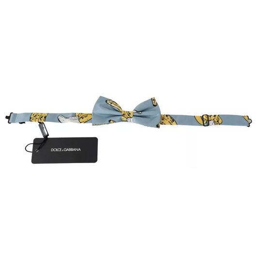 Dolce & Gabbana Light Blue Banana Print Silk Men Neck Bow Tie