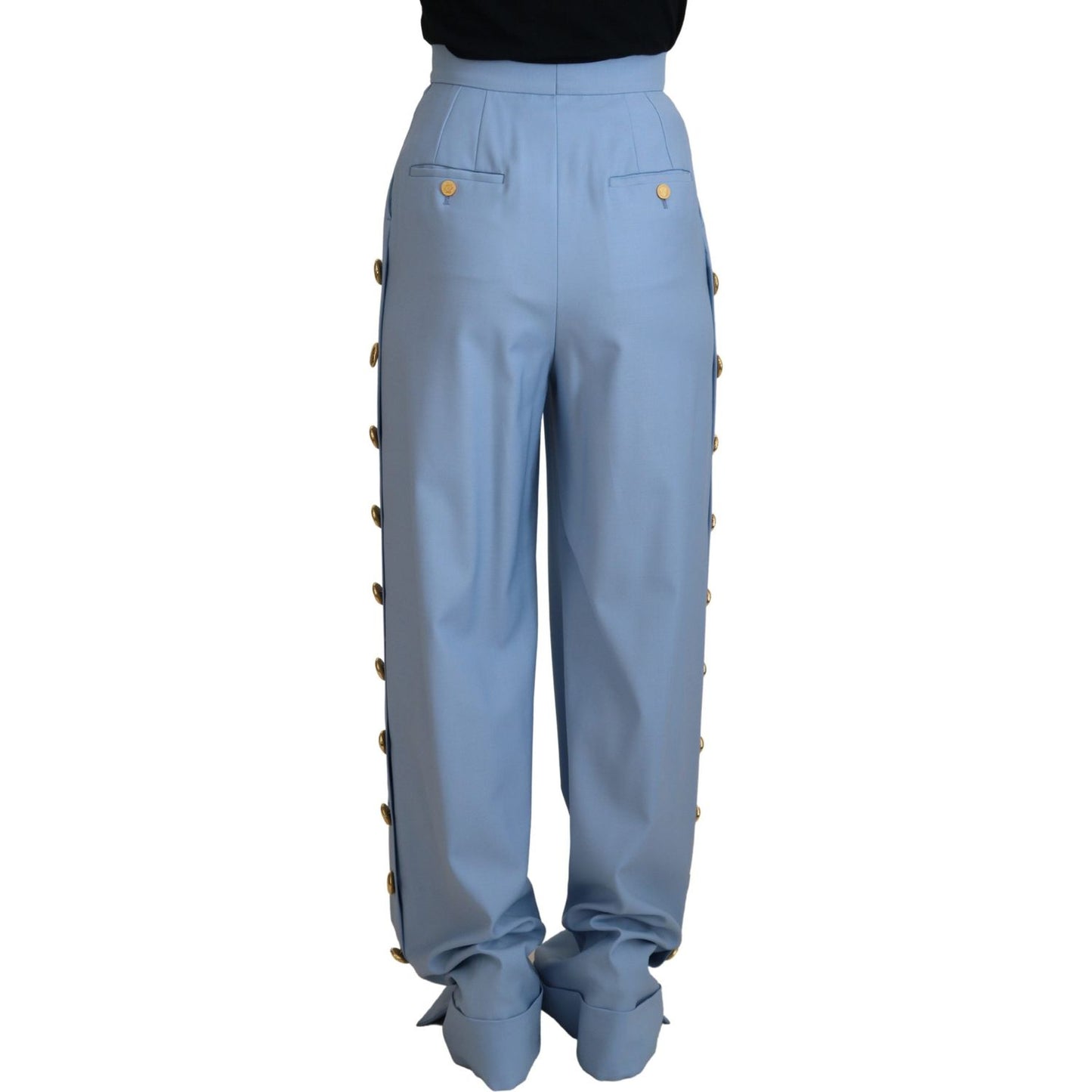 Dolce & Gabbana Light Blue Button Wide Leg Pants 10% Silk,1728,2% Elastane,67345645728,Clothing,Dolce & Gabbana,Flared Pants - Pants - Clothing,IT40|S,Jeans & Pants - Women - Clothing,Light Blue,Material: 88% Wool,New with tags,Pants - Clothing,Women,Wome