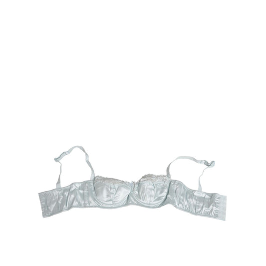Dolce & Gabbana Light Blue Silk Semi-Padded Balconette Underwear with lace details and satin finish, elegant lingerie.