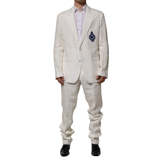 Dolce & Gabbana Light Cream Linen Embroidered 2 Piece Suit