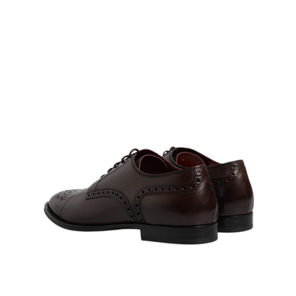 Dolce & Gabbana Maroon Calfskin Leather Derby Men Dress Shoes