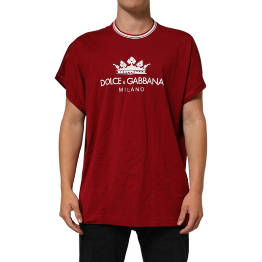 Dolce & Gabbana Maroon LogoCrown Cotton Half Sleeve T-shirt crew neck design