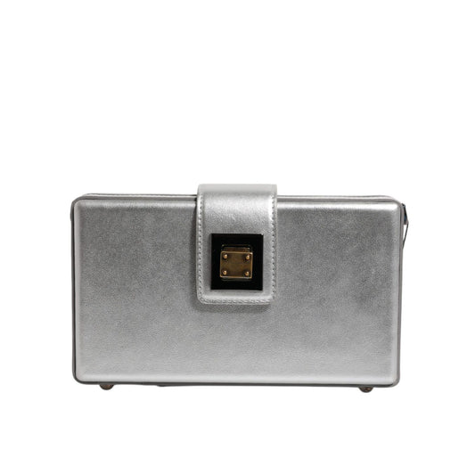 Dolce & Gabbana Metallic Silver DG BOX Leather Shoulder Strap Bag with glossy nappa leather and silver detailing
