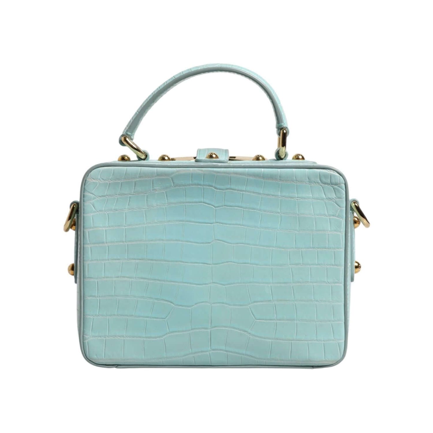 Dolce & Gabbana Mint Green Embossed Leather Padlock Shoulder Bag in crocodile leather with gold details and adjustable strap