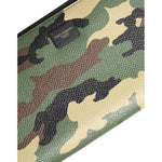 Close-up of Dolce & Gabbana Multicolor Camouflage Logo Zip Around Continental Wallet showcasing leather texture and logo detail.