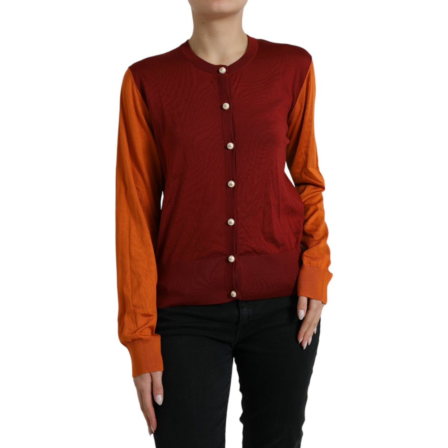 Dolce & Gabbana Multicolor Cardigan Color Block Silk Crewneck Sweater