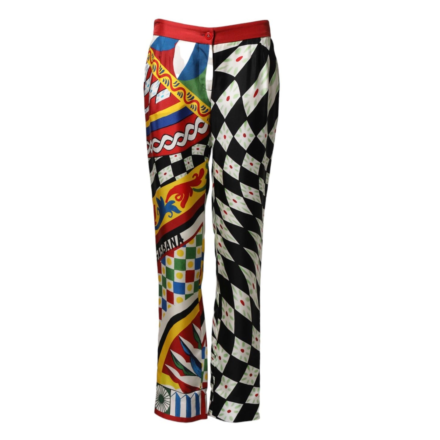 Dolce & Gabbana Multicolor Carretto Pattern Straight Pants 1728,67345645728,Casual Pants - Pants - Clothing,Chino Pants - Pants - Clothing,Clothing,Dolce & Gabbana,IT40|S,Material: 100%SE,Multicolor,Pants - Clothing,Preowned / Defect,Women