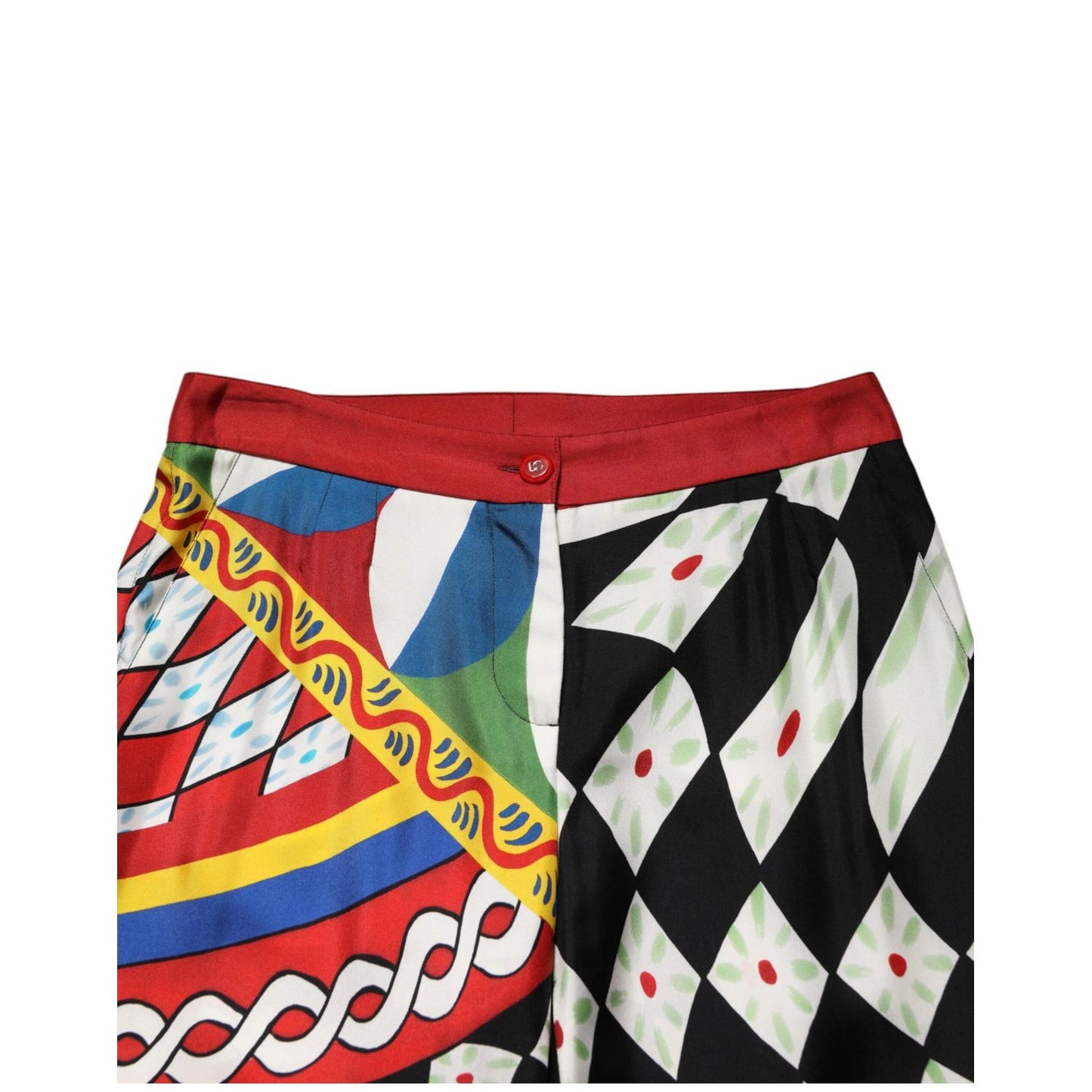 Dolce & Gabbana Multicolor Carretto Pattern Straight Pants 1728,67345645728,Casual Pants - Pants - Clothing,Chino Pants - Pants - Clothing,Clothing,Dolce & Gabbana,IT40|S,Material: 100%SE,Multicolor,Pants - Clothing,Preowned / Defect,Women