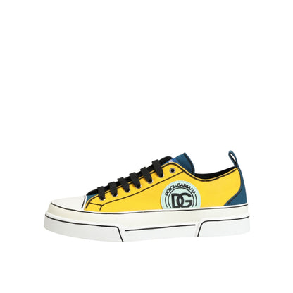 Dolce & Gabbana Multicolor Cotton Logo Low Top Sneakers Shoes with lace-up closure and rubber sole.