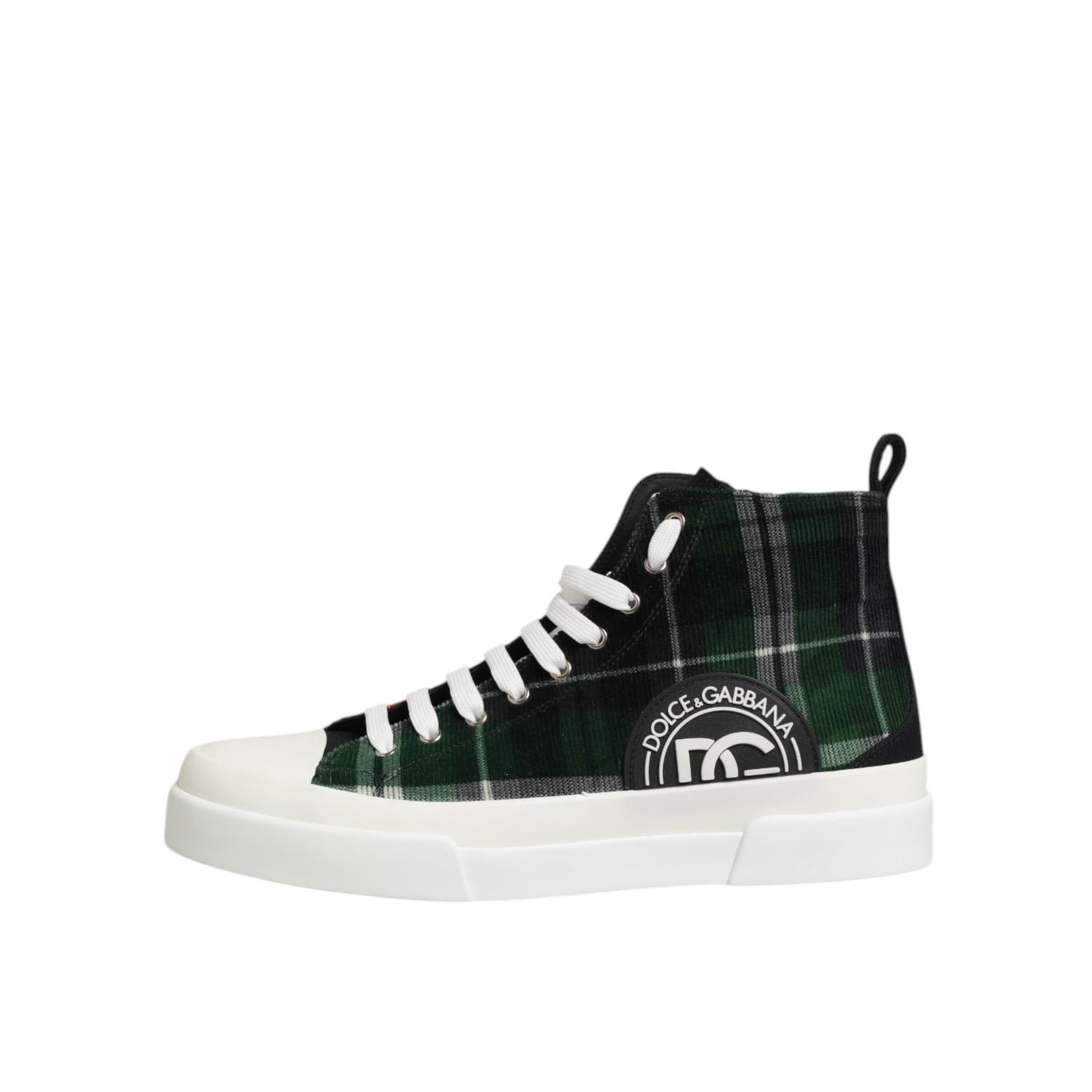 Dolce & Gabbana Multicolor DG Logo Men High Top Sneakers Shoes with plaid pattern and rubber sole, perfect for casual style.