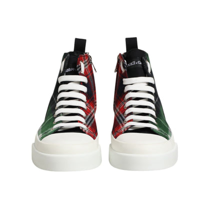 Dolce & Gabbana Multicolor DG Logo Men High Top Sneakers Shoes with lace-up design and vibrant cotton material.