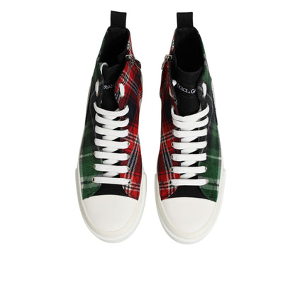 Dolce & Gabbana Multicolor DG Logo Men High Top Sneakers Shoes with colorful plaid design and lace-up closure, perfect for style and comfort.
