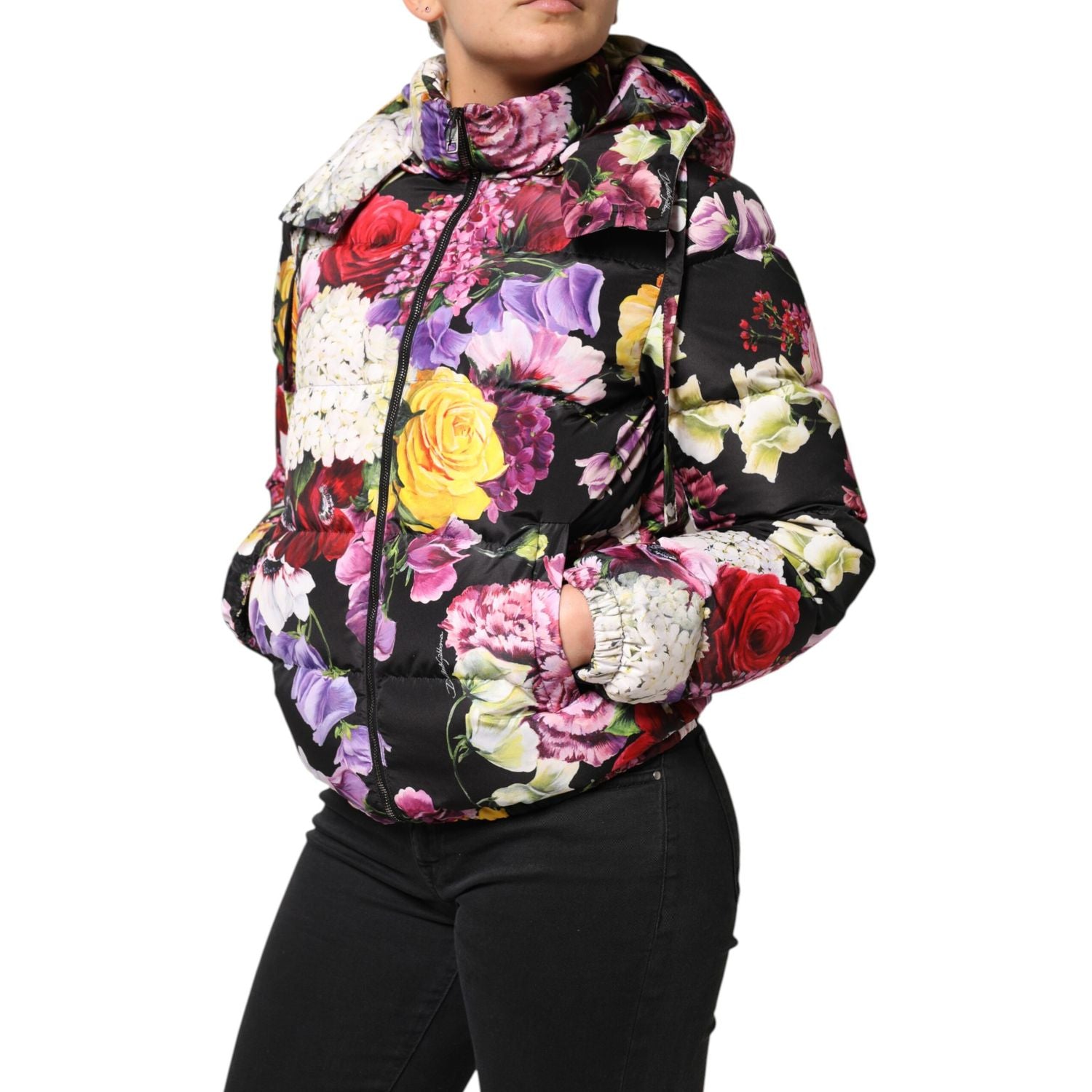 Dolce & Gabbana Multicolor Floral Hooded Puffer Quilted Jacket