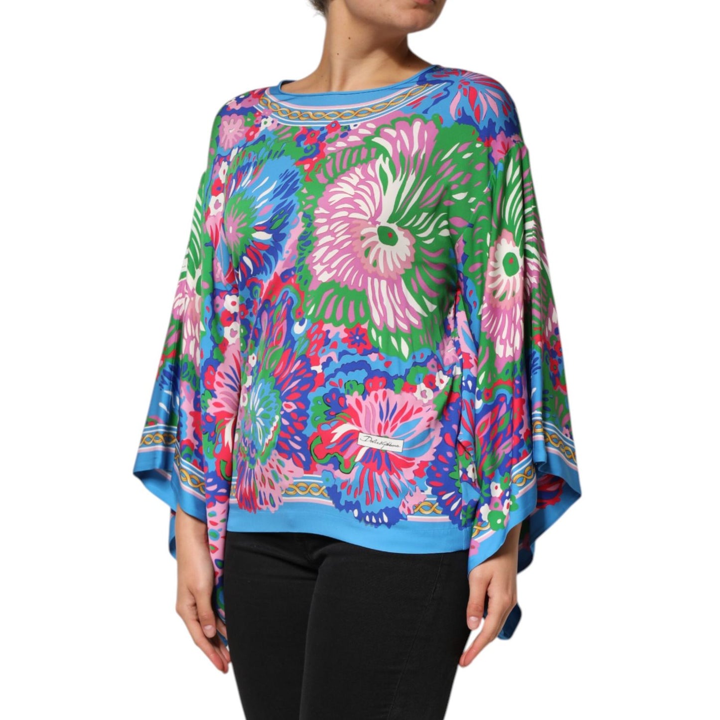 Dolce & Gabbana Multicolor Floral Print Silk Tunic Blouse Top