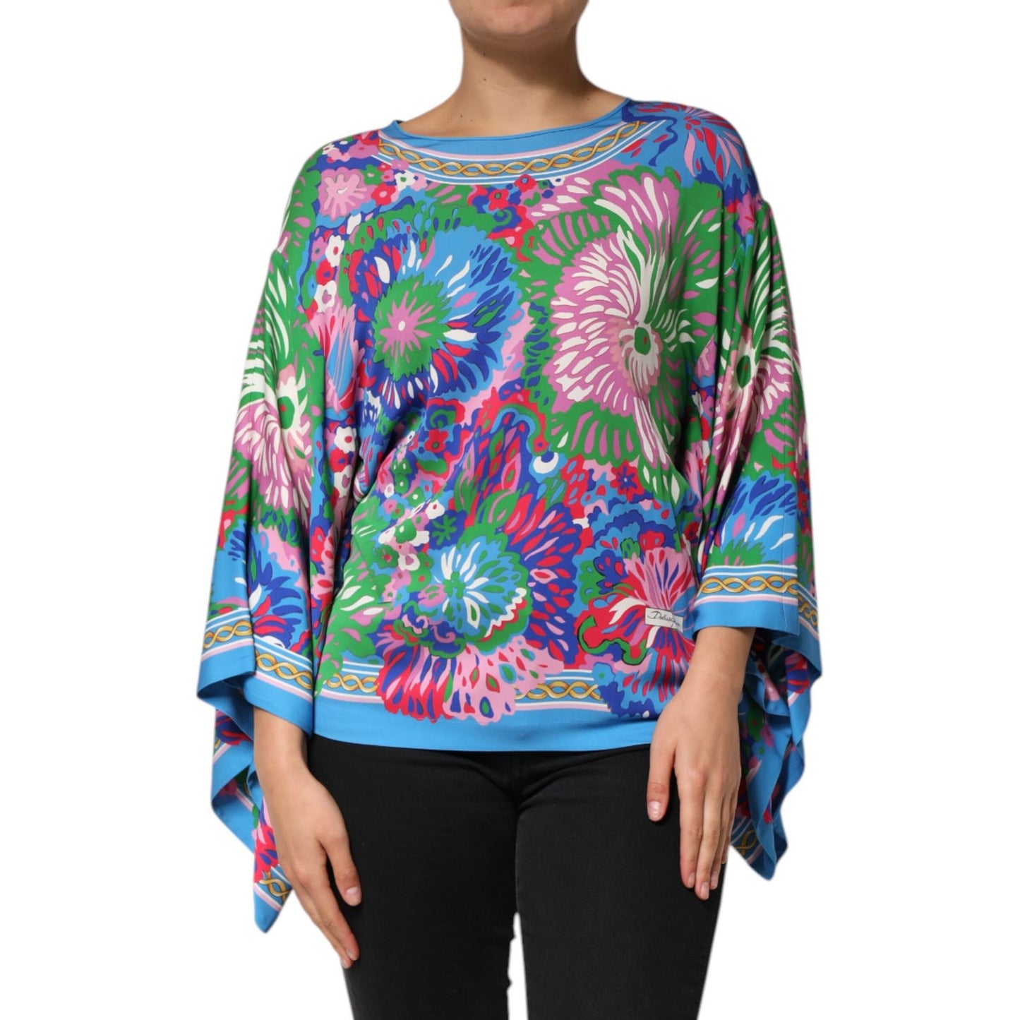 Dolce & Gabbana Multicolor Floral Printed Tunic Blouse Top with vibrant floral design and relaxed fit showcased against a plain background.