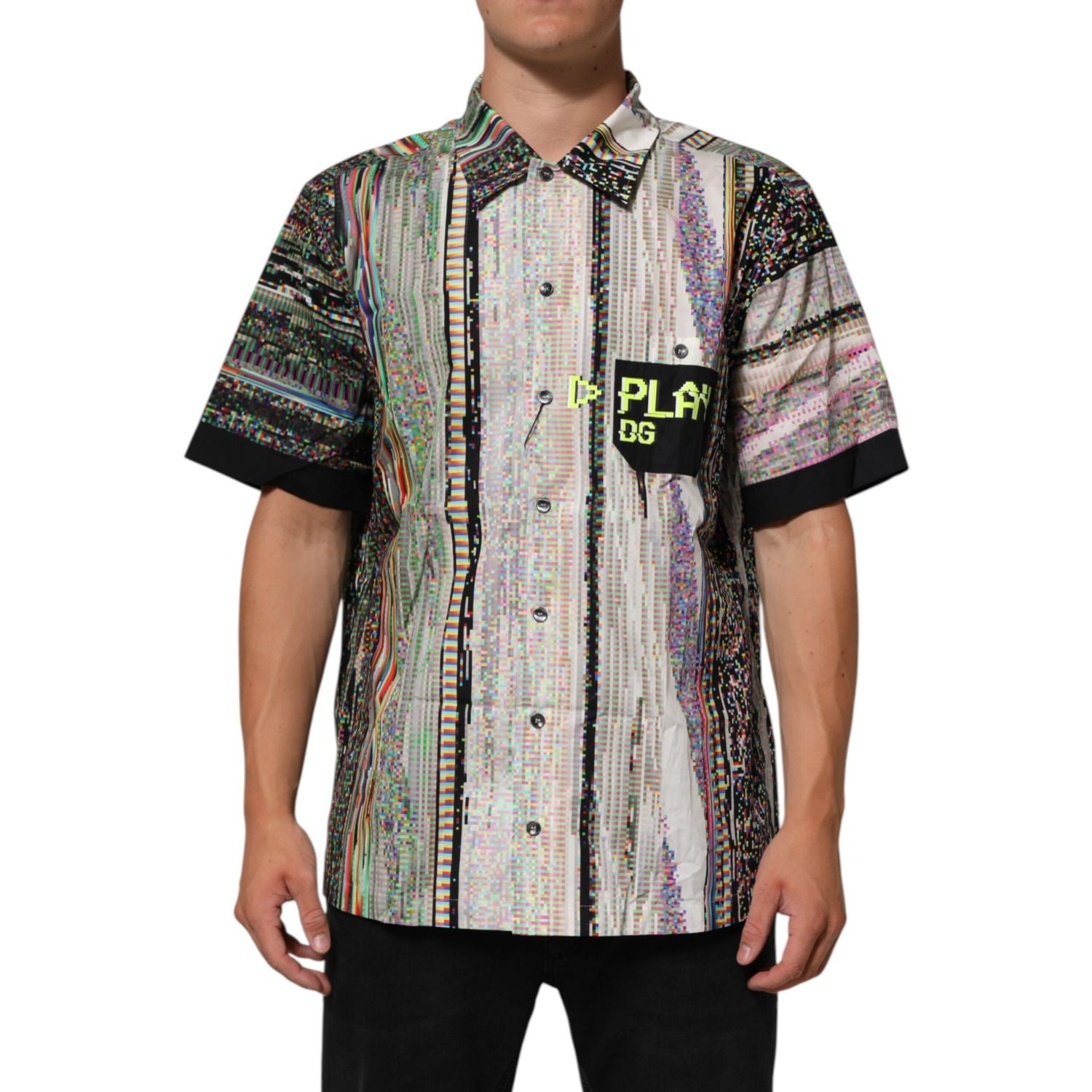 Dolce & Gabbana Multicolor Graphic Collared Casual Shirt