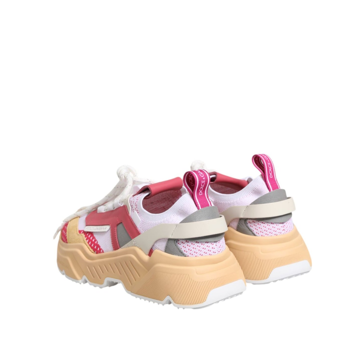 Dolce & Gabbana Multicolor Leather Daymaster Low Top Sneakers Shoes with chunky rubber sole and lace-up closure, rear view.