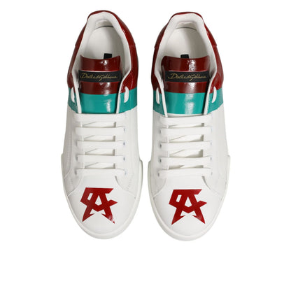 Top view of Dolce & Gabbana Multicolor Leather Logo Low Top Sneakers Shoes with vibrant design and signature logo details.