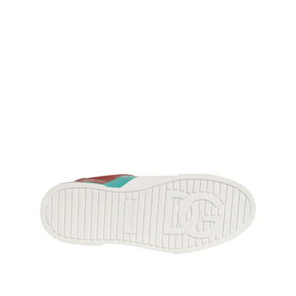 Sole view of Dolce & Gabbana Multicolor Leather Logo Low Top Sneakers Shoes, displaying distinctive logo detail on white rubber sole.