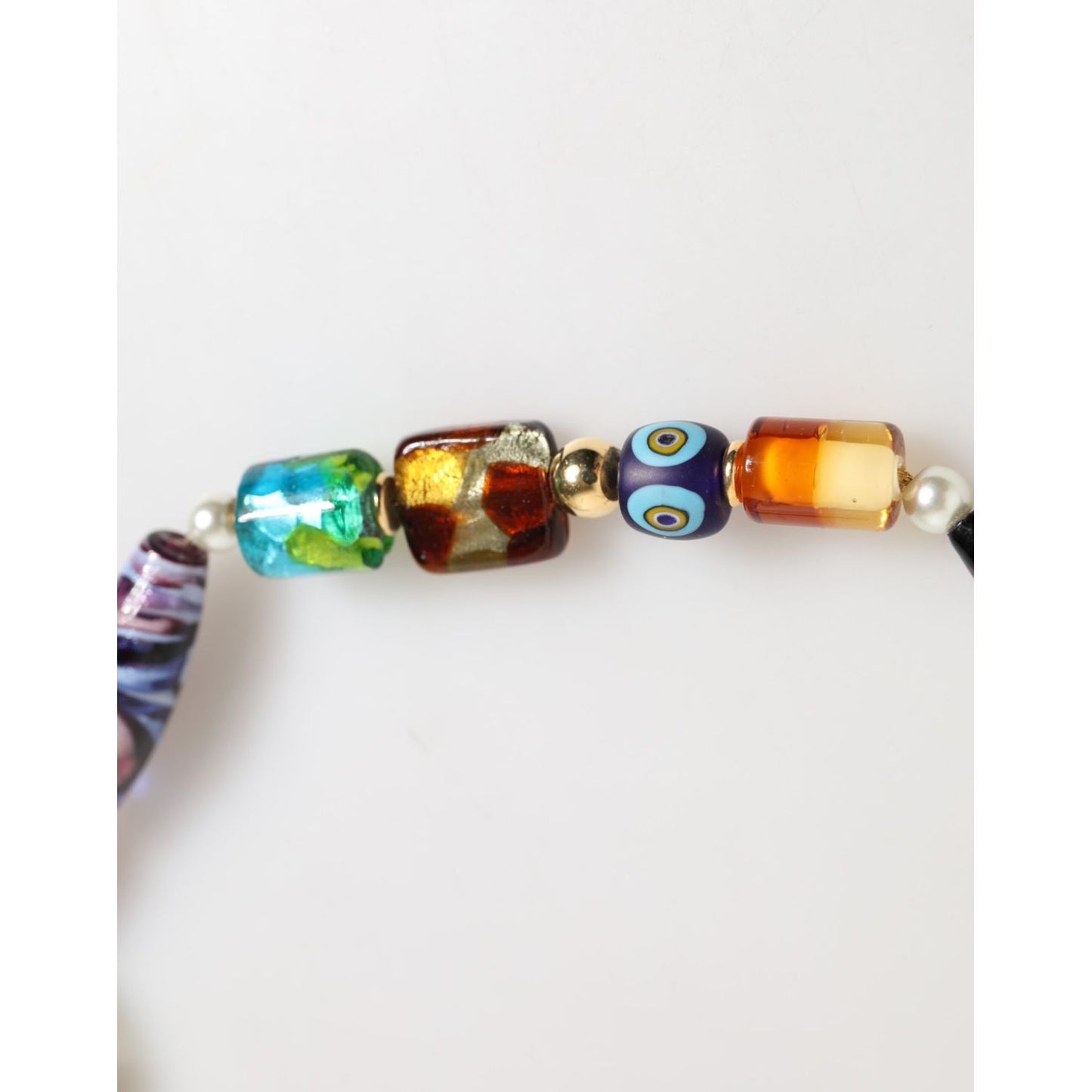 Dolce & Gabbana Multicolor Murano Glass Beads Gold Chain Jewelry Necklace