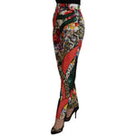 Dolce & Gabbana Multicolor Patchwork Jacquard High Waist Pants with floral and geometric patterns, elegant and stylish.