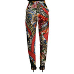Dolce & Gabbana Multicolor Patchwork Jacquard High Waist Pants with floral, majolica, carretto prints, zipper closure, Italian made.