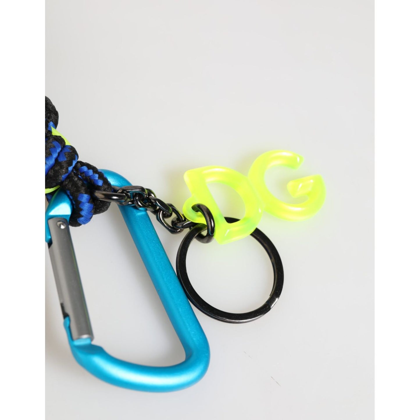 Dolce & Gabbana Multicolor Polyester Tape String DG Logo Keychain Keyring with logo details and blue carabiner.