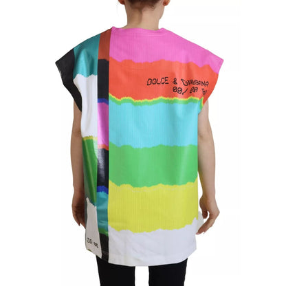 Dolce & Gabbana Multicolor Print Blouse Cotton Tank TV Print T-shirt