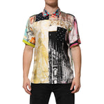 Dolce & Gabbana Multicolor Printed Button Down Casual Shirt in silk with artistic design, front view, worn by model