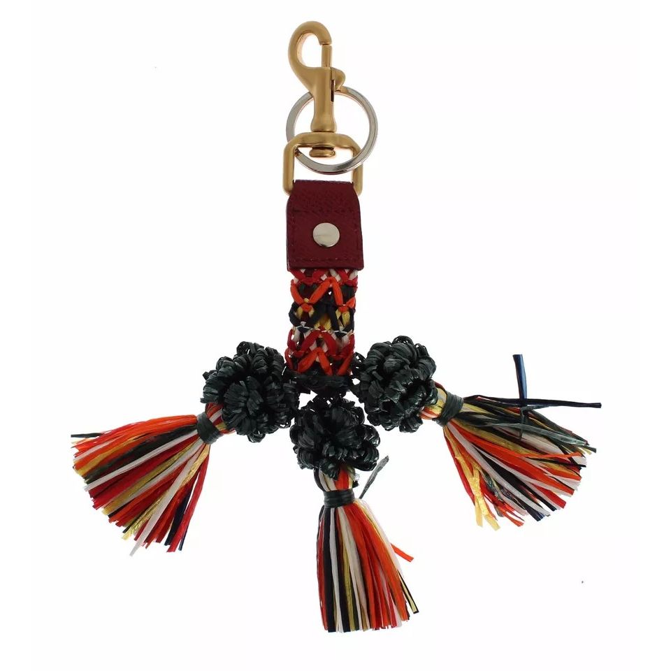 Dolce & Gabbana Multicolor Raffia Leather Clasp Finder Chain Keyring