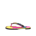 Dolce & Gabbana Multicolor Rhinestone Flip Flop Flat Sandals Shoes with crystal embellishments and multicolor calf leather design.