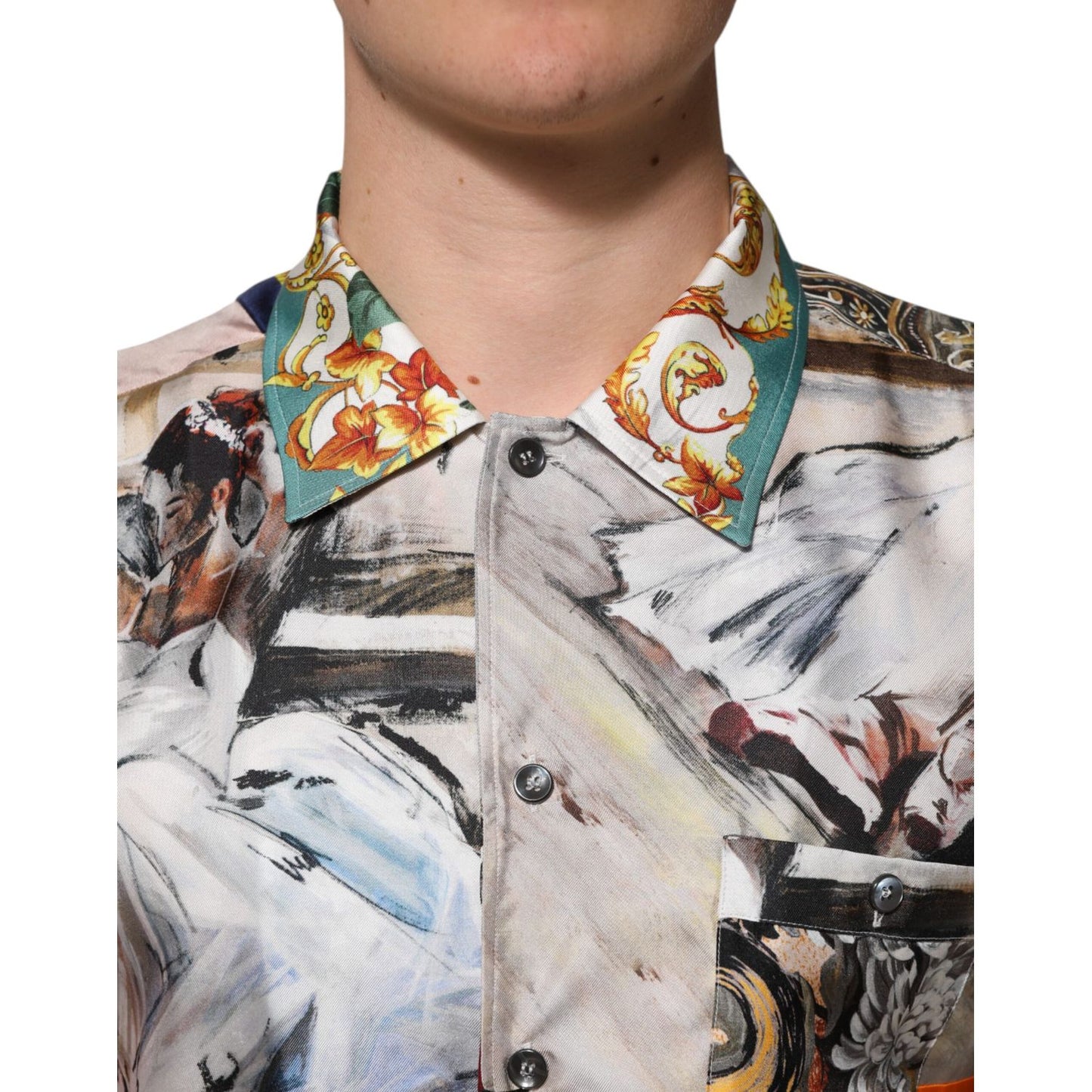 Dolce & Gabbana Multicolor Shell Print Hawaii Casual Shirt with vibrant artistic design and button closure.