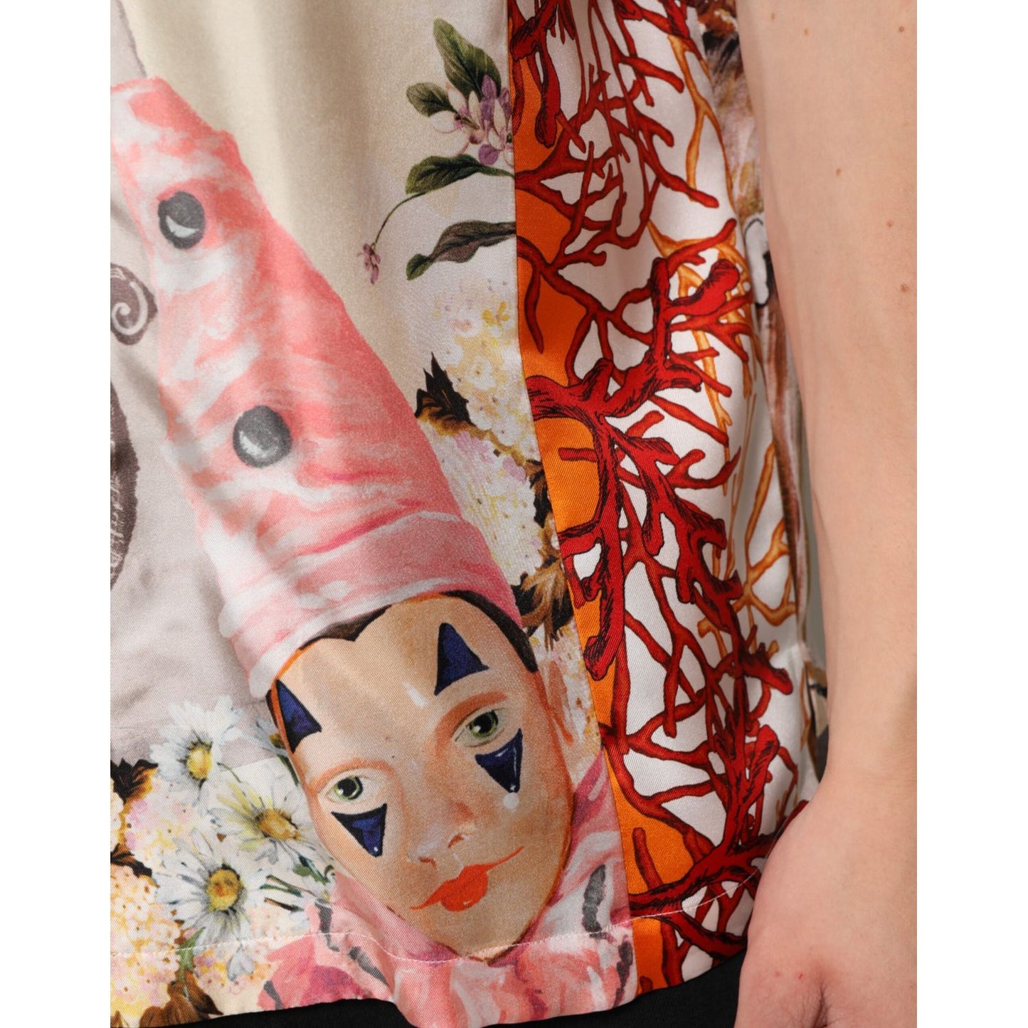 Dolce & Gabbana Multicolor Shell Print Hawaii Casual Shirt detail with vibrant designs and silk fabric.