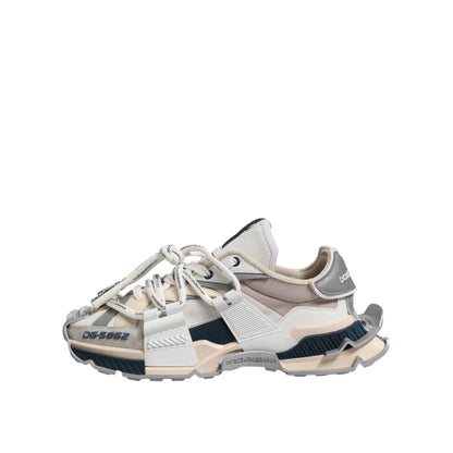 Dolce & Gabbana Multicolor Space Low Top Men Sneakers Shoes with fabric, leather, rubber sole, and lace-up closure, made in Italy.