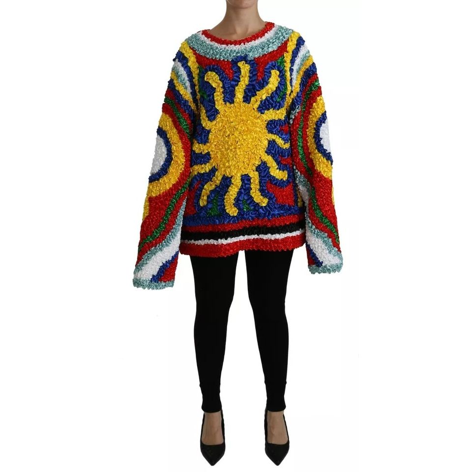 Dolce & Gabbana Multicolor Sun Ruffled Top Blouse Sweater 1728,24% Cotton,25% Silk,3% Rayon,5% Lurex,67345645728,8% Rayon,Clothing,Dolce & Gabbana,IT40|S,Material: 35% Nylon,Multicolor,New with tags,Ponchos - Sweaters - Clothing,Sweaters - Clothing,Sweate