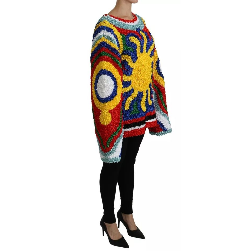Dolce & Gabbana Multicolor Sun Ruffled Top Blouse Sweater 1728,24% Cotton,25% Silk,3% Rayon,5% Lurex,67345645728,8% Rayon,Clothing,Dolce & Gabbana,IT40|S,Material: 35% Nylon,Multicolor,New with tags,Ponchos - Sweaters - Clothing,Sweaters - Clothing,Sweate