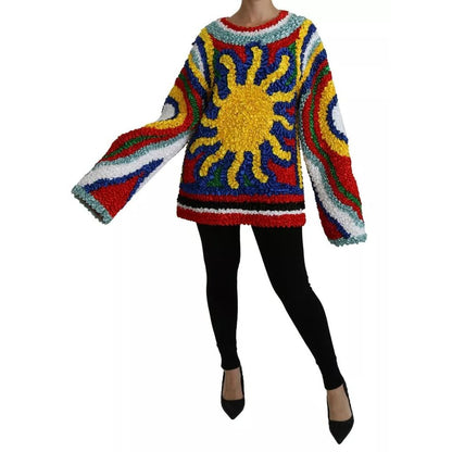 Dolce & Gabbana Multicolor Sun Ruffled Top Blouse Sweater 1728,24% Cotton,25% Silk,3% Rayon,5% Lurex,67345645728,8% Rayon,Clothing,Dolce & Gabbana,IT40|S,Material: 35% Nylon,Multicolor,New with tags,Ponchos - Sweaters - Clothing,Sweaters - Clothing,Sweate