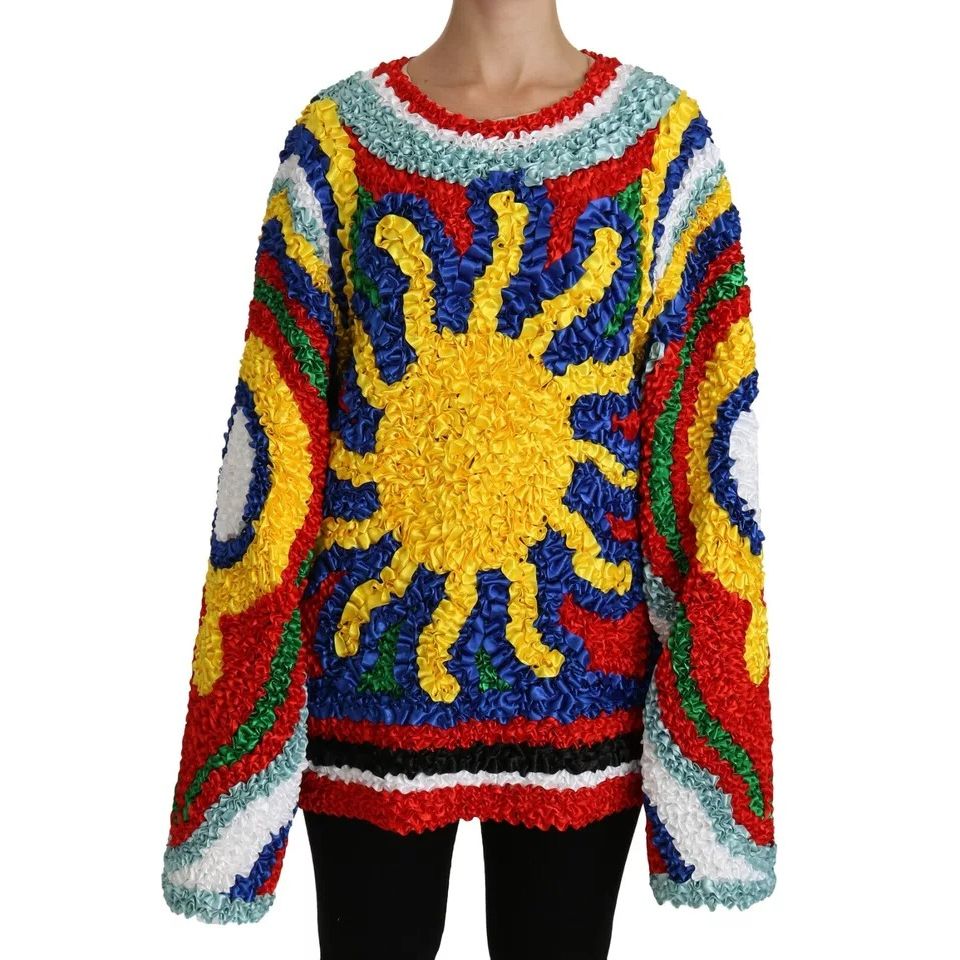 Dolce & Gabbana Multicolor Sun Ruffled Top Blouse Sweater 1728,24% Cotton,25% Silk,3% Rayon,5% Lurex,67345645728,8% Rayon,Clothing,Dolce & Gabbana,IT40|S,Material: 35% Nylon,Multicolor,New with tags,Ponchos - Sweaters - Clothing,Sweaters - Clothing,Sweate