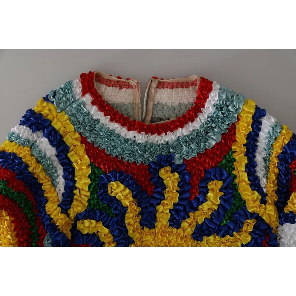 Dolce & Gabbana Multicolor Sun Ruffled Top Blouse Sweater 1728,24% Cotton,25% Silk,3% Rayon,5% Lurex,67345645728,8% Rayon,Clothing,Dolce & Gabbana,IT40|S,Material: 35% Nylon,Multicolor,New with tags,Ponchos - Sweaters - Clothing,Sweaters - Clothing,Sweate