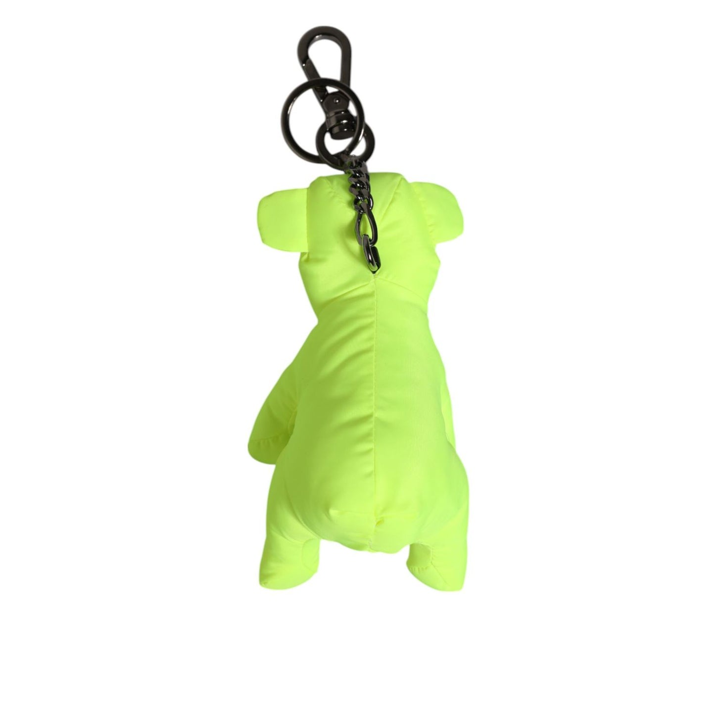 Dolce & Gabbana Neon Green Bear Embroidered Logo Men Keychain Clasp Keyring in bright green with metal hardware and bear design.