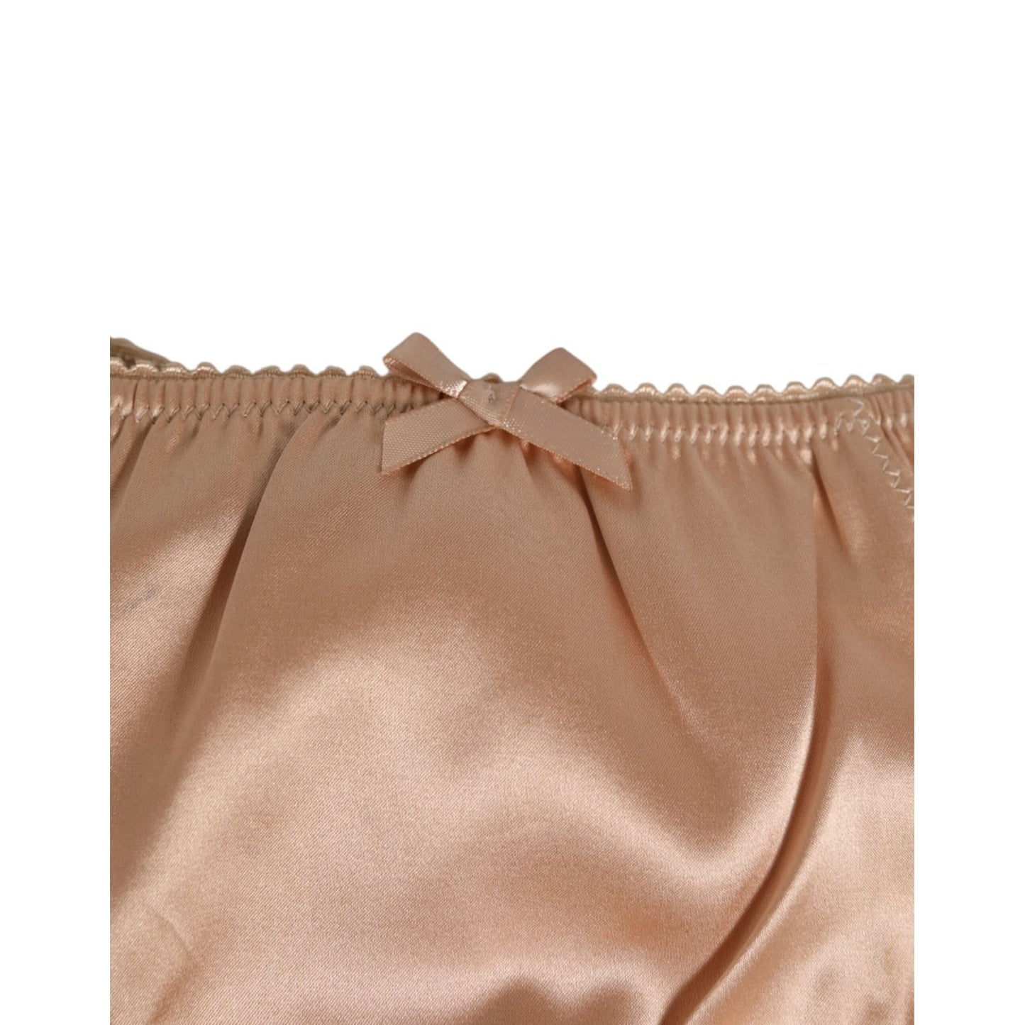 Dolce & Gabbana Nude Beige Silk Satin Bow Lace Trim Underwear with delicate front bow and fine lace trim, crafted in Italy.