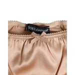 Dolce & Gabbana Nude Beige Silk Satin Bow Lace Trim Underwear with logo details and delicate lace trim.