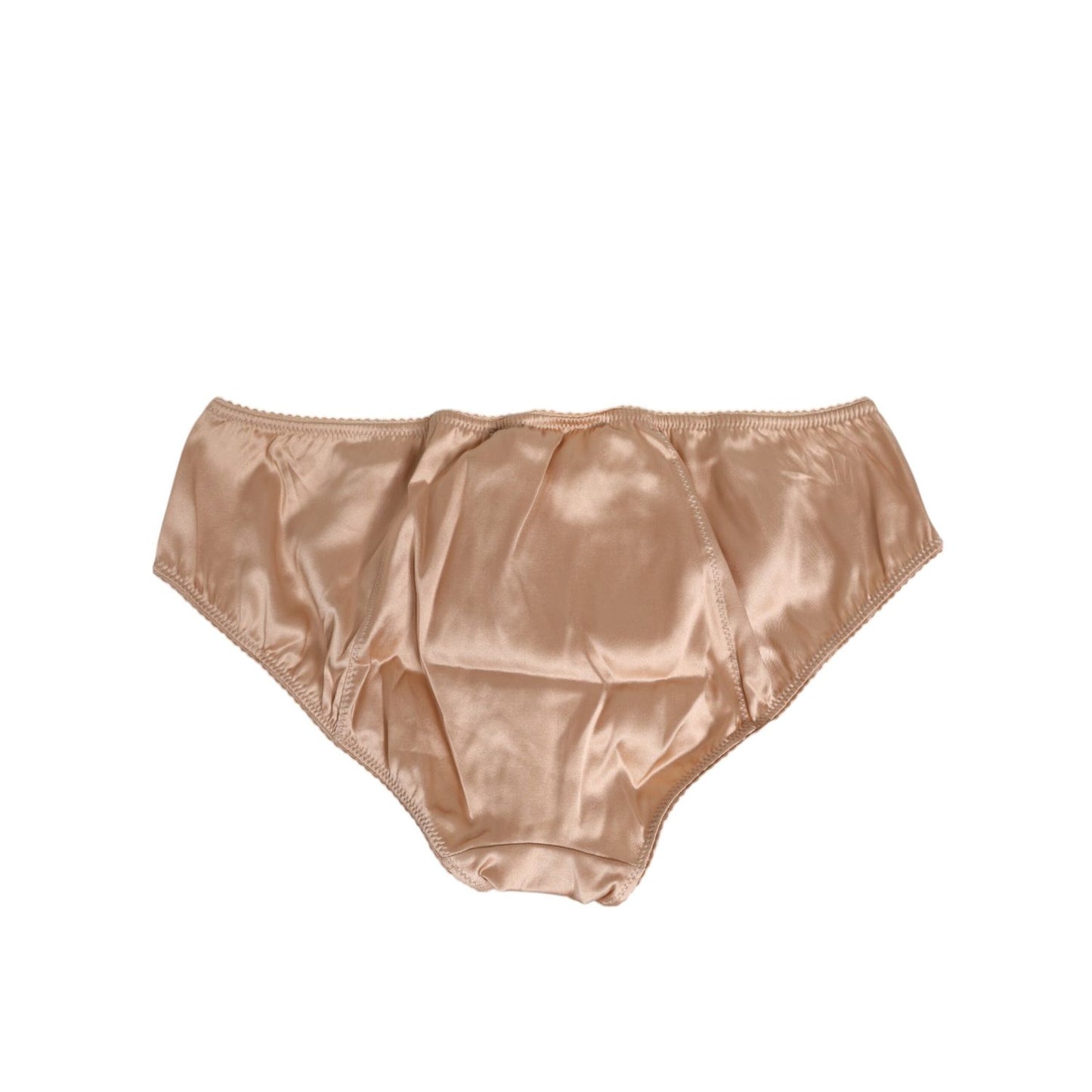 Dolce & Gabbana Nude Beige Silk Satin Bow Lace Trim Underwear featuring a delicate front bow and lace detail.