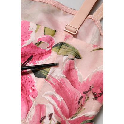 Dolce & Gabbana Pink Floral Lily Print Midi Sleeveless Dress