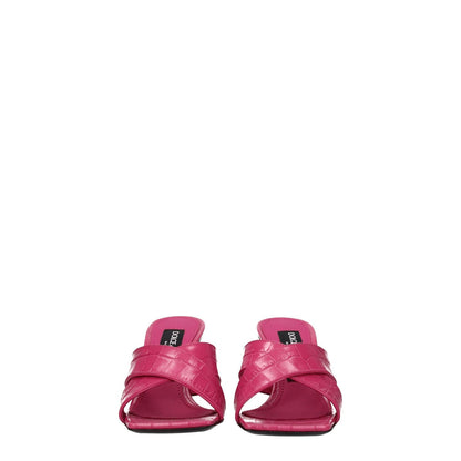 Dolce & Gabbana Pink Leather Platforms sandal with open toe and mid heels.