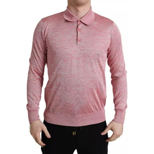 Dolce & Gabbana Pink Polyester Collared Men Pullover Sweater 1728,67345645728,Clothing,Dolce & Gabbana,IT50 | L,Material: 64% Polyester 36% Cotton,Men,Men - Clothing,Pink,Preowned / Defect,Sweaters - Clothing,Sweaters - Men - Clothing,Sweatshirts - Sweate