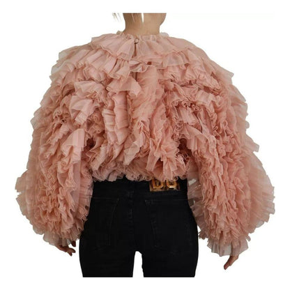 Dolce & Gabbana Pink Ruffles Long Sleeves Pullover Sweater 1728,67345645728,Clothing,Dolce & Gabbana,IT40|S,Material: 100% Silk,Pink,Preowned / Defect,Sweaters - Clothing,Sweatshirts - Sweaters - Clothing,Tops & T-Shirts - Women - Clothing,Women,Women - C