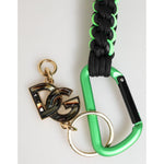 Alt Tag: Dolce & Gabbana Polyester Multicolor Tape String DG Logo Keychain Keyring with green carabiner and logo charm